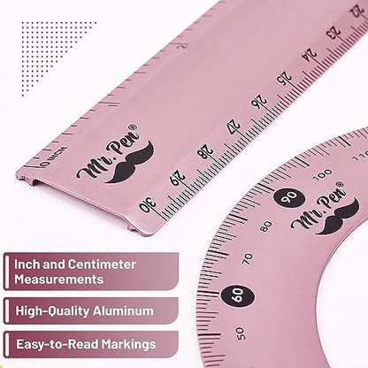Mr. Pen- Metal Geometry Kit, 4 Pack, 45° & 30°/60° Set Squares - color: Light Pink