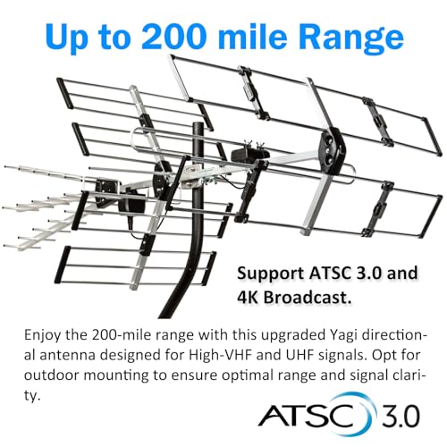 Five Star 200 Miles Long Range Yagi Outdoor TV Antenna - style: Antenna with 20" J Pole