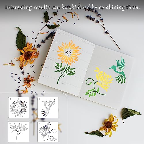 60Pcs Botanical Stencils, Reusable Butterfly & Flower Painting Templates - style: Flower A
