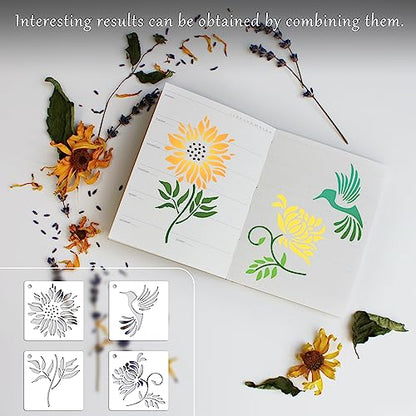 60Pcs Botanical Stencils, Reusable Butterfly & Flower Painting Templates - style: Flower A