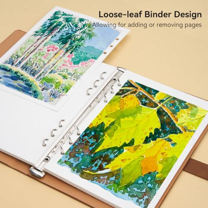 Lightwish Watercolor Sketchbook, 100% Cotton Cold Press Refillable Paper - color: Flat Buckle Brown