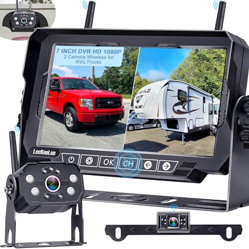 HD 1080P 7 inch RV Wireless Backup Camera: Dual Camera 30-Min Easy Install - size: 7'' + License Plate & RV Camera