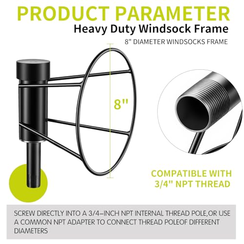 Heavy Duty Windsock 8" x 36"Includes Diameter Ball Bearing Windsocks Frame - color: Orange White Stripe / Black Frame