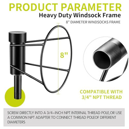Heavy Duty Windsock 8" x 36"Includes Diameter Ball Bearing Windsocks Frame - color: Orange White Stripe / Black Frame