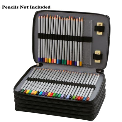 Canvas 250 Slots Pencil Case 5-Layer Zipped Holder w/Handle - color: Retro, size: 250
