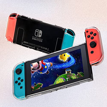 Switch Protector Dockable Case - Clear Hard Shell Cover with Joy-Con Grip TPU, Tempered Glass Screen Protector & Thumb Caps - Protective Accessories Kit for Nintendo Switch Console - size: Switch 1 6.3inch