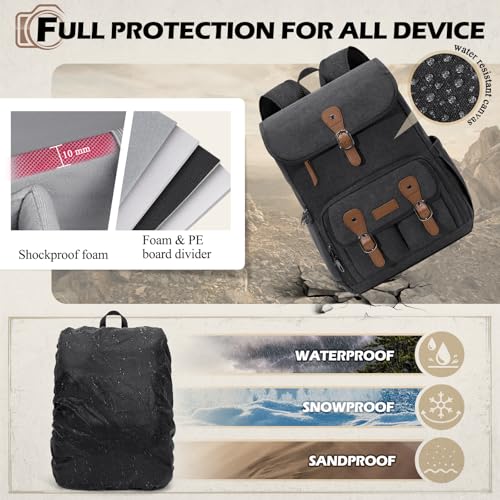 RAINSMORE Camera Backpack, DSLR SLR Mirrorless Camera Bag for Photographer - color: Black