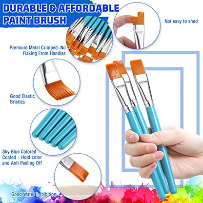 Zonon 30Pcs Paint Brush Bulk Small Flat Tip Acrylic Oil Brush, 3/4'', Blue - size: 3/4''