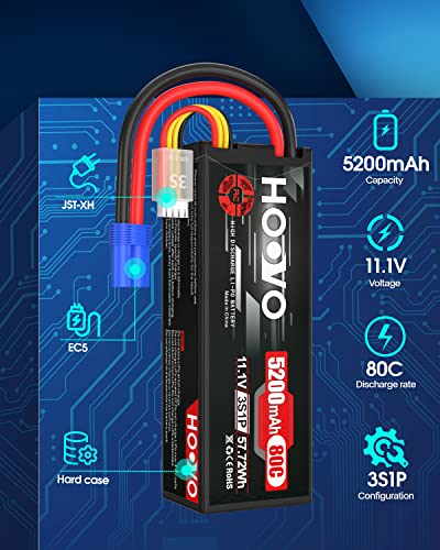 HOOVO 3S 11.1V Lipo Battery 5200mAh 80C HardCase Battery with EC5 Connector