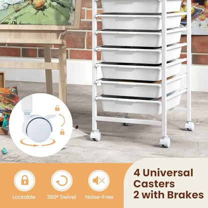RELAX4LIFE 10-Drawer Rolling Storage Cart w/Lockable Wheels(White) - color: White, size: 33.5”H