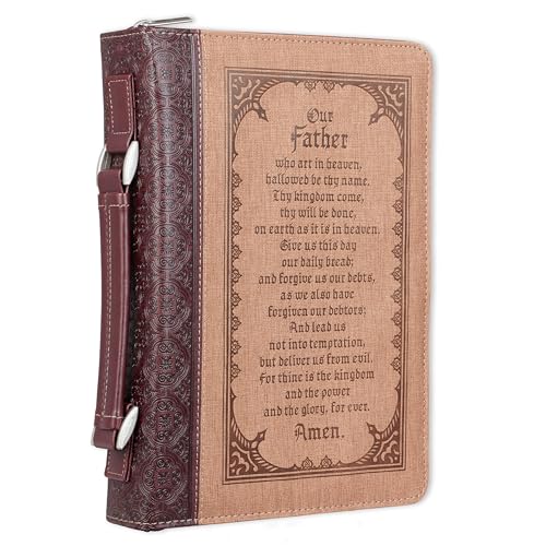 Christian Art Gifts Faux Leather Bible Cover: The Lord’s Prayer, Brown/Tan