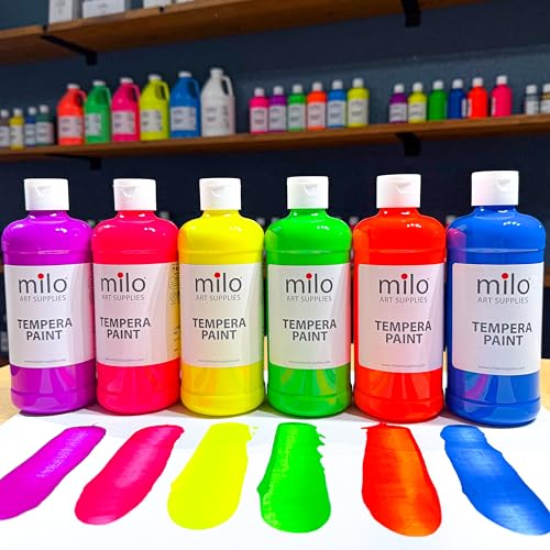 milo Fluorescent Washable Tempera Paint Set, 6 Neon UV Colors, 16oz Bottles - style: Fluorescent Tempera 6 x 16 oz