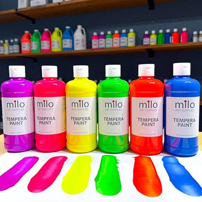 milo Fluorescent Washable Tempera Paint Set, 6 Neon UV Colors, 16oz Bottles - style: Fluorescent Tempera 6 x 16 oz