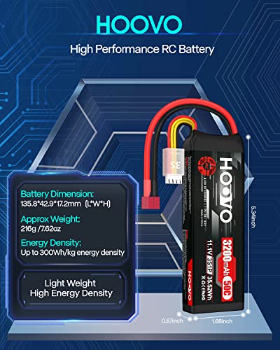 HOOVO 3S 11.1V 3200mAh 50C RC Lipo Battery with T Connector(2 Packs)