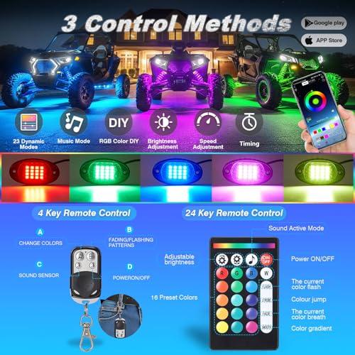4Pods RGB LED Rock Lights Multicolor Underglow Accent Light Kit 12V - size: 4Pods