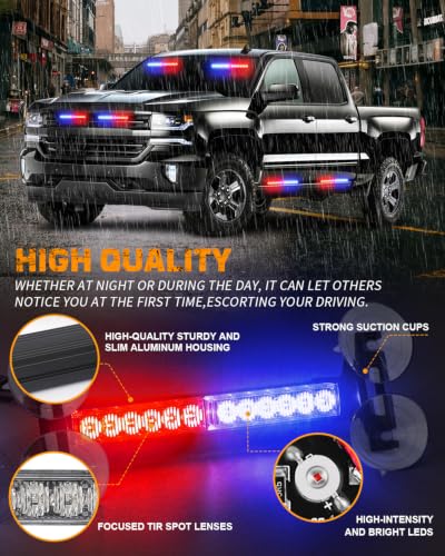 XRIDONSEN 2 Pack 10.7 inch Side Window Front/Rear Windshield Strobe Lights - color: Red/Blue