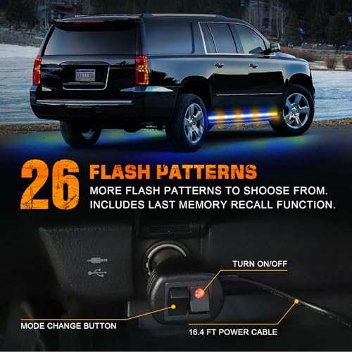 XRIDONSEN 70 inch Running Board Strobe Lights Amber Blue Emergency Lights - color: Amber/Blue