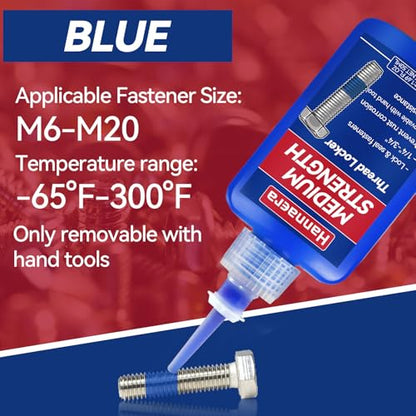 Thread Lock Blue and Red, Threadlocker Removable & Permanent, Thread Locker for Nuts, Bolts, Fasteners and Metals, Against Losening and Leakage (Medium 50 ml *1 + High 50 ml *1) - size: 50ml2pack