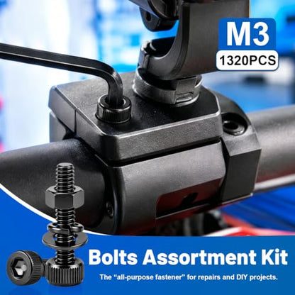1320PCS M3 Socket Head Screws Nut and Washer Assortment Kit 12.9 Steel - size: G12.9 M3 1320PCS