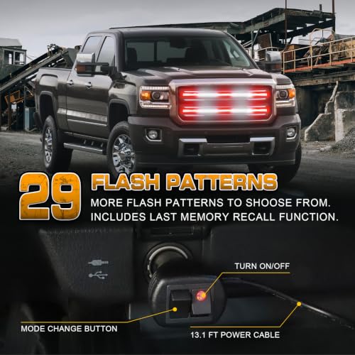 XRIDONSEN 2 Pack 30 inch Grill Emergency Lights Red White Strobe Lights - color: Red/White