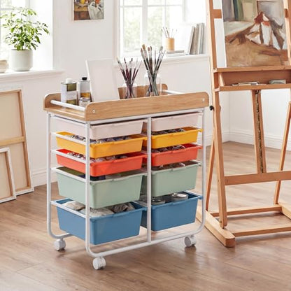 DREAMADE Rolling Storage Cart, 10-Drawer Utility Cart w/Tabletop, Rainbow - color: Rainbow