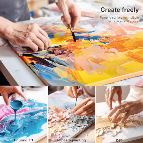 PHOENIX Stretched Canvas for Painting 8x8 Inch/7 Value Pack, 8 Oz Triple Primed 5/8 Inch Profile 100% Cotton White Blank Canvas, Square Framed Canvas for Oil Acrylic & Pouring Art - size: 8"x8", style: Studio Set (8 Oz.)