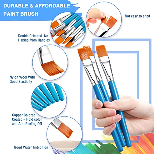 Zonon 30Pcs Paint Brush Bulk Small Flat Tip Acrylic Oil Brush, 1'', Blue - size: 1''
