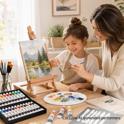 DJAR 49 Pcs Acrylic Art Set with 25" Adjustable Tabletop Wooden Art Easel - style: Tabletop Easel Set