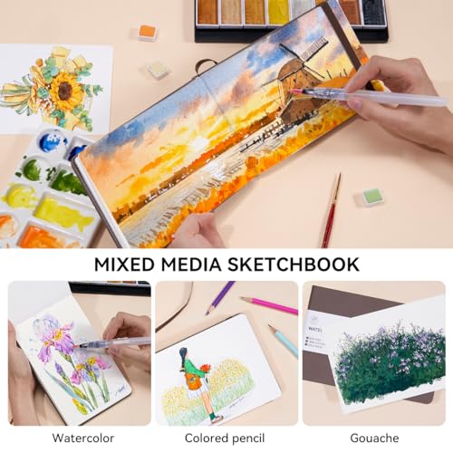 Lightwish Watercolor Journal, 100% Cotton Acid-Free Cold Press 300gsm/140lb - color: Brown, size: 7.6*5.1 Inches