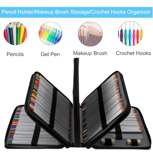 Canvas 300 Slots Pencil Case 4-Layer Zipped Holder w/Handle - color: Black, size: 300