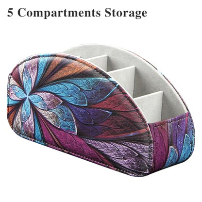 PU Leather Remote Control Holder TV, Remote Caddy for Table 5 Compartments - color: Fractal Flower, size: Small