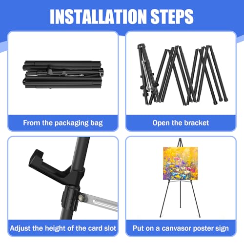 Easel Stand for Sign,63" Portable Metal Easel Stand for Wedding Sign,Adjustable Folding Art Easel for Display with Portable Bag(Black,2 Pack) - style: 2 pack