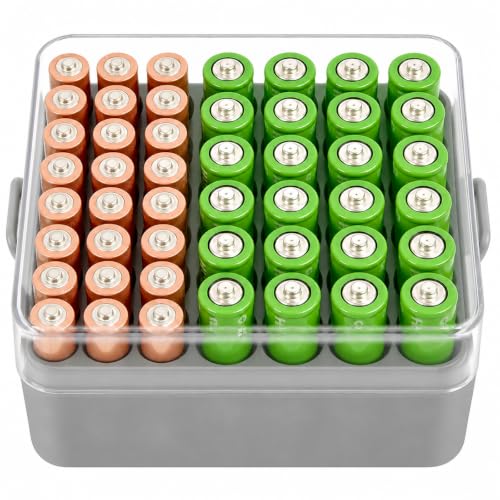 ALCYON Plastic Battery Organizer Storage Case for 48 AA/AAA Batteries - color: Grey, size: Medium 48+AA AAA