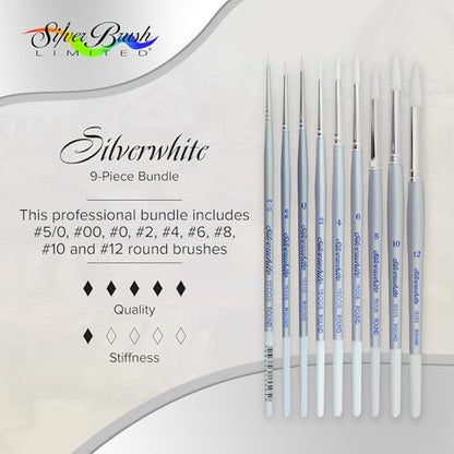 Silver Brush Limited Silverwhite Rounds Watercolor Paintbrush Set, 9pc - style: 9 Pc, Short Handle Rounds