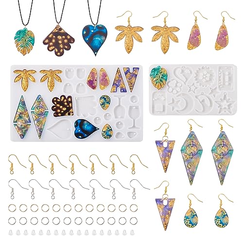 Elecrelive 2Pcs Geometric Resin Earring Molds Leaf Heart Triangle Teardrop Epoxy Silicone Earring Mould with Ear Hooks for Women DIY Craft Pendants Necklace Key Chains - color: Clear-Geometric