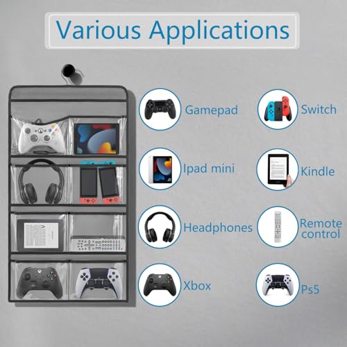 Hanging Controller Holder Classroom Headset Headphone Storage Bag Switch Game Organizer for Gaming Accessories Electronic Supplies X-box PS5 PS4 (8 Pockets)