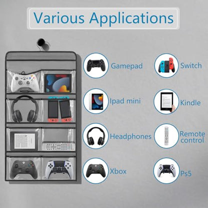 Hanging Controller Holder Classroom Headset Headphone Storage Bag Switch Game Organizer for Gaming Accessories Electronic Supplies X-box PS5 PS4 (8 Pockets)