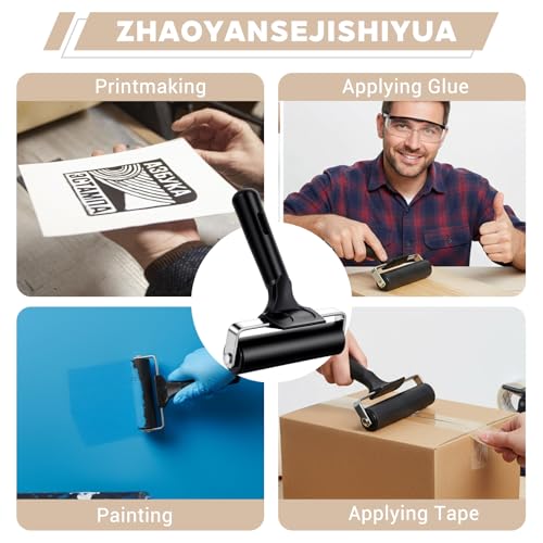 Oqqlin 6 Pcs Brayer Roller, 4 Inch Black Printmaking Press Roller Handle Comfortable Painting Rollers for Printing, Painting, Printmaking, Crafting, Ink, Gluing, Stamping Tools
