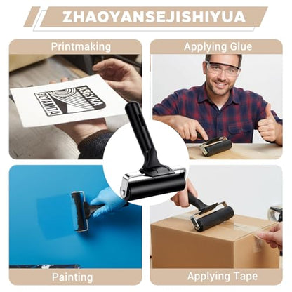 Oqqlin 6 Pcs Brayer Roller, 4 Inch Black Printmaking Press Roller Handle Comfortable Painting Rollers for Printing, Painting, Printmaking, Crafting, Ink, Gluing, Stamping Tools