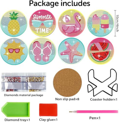 Leatrice 8 PCS Diamond Art Coasters Small Diamond Painting Kits for Adults - color: AA Beach