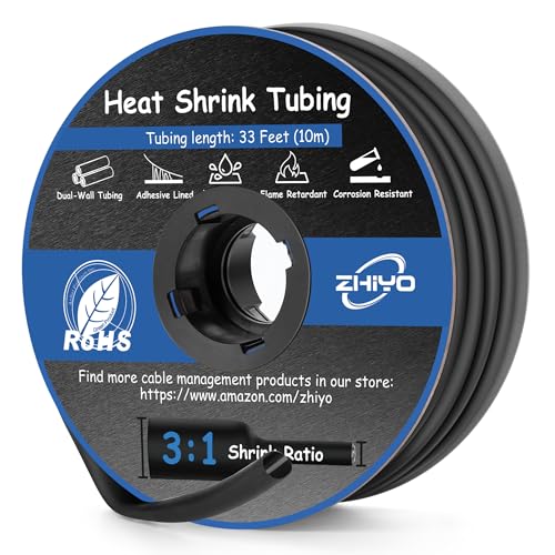 3/8" Heat Shrink Tubing, 33 Ft 3:1 Dual Wall Adhesive Lined Heat Shrink Tube Black, Marine Grade Waterproof Shrink Wrap Tubing, Electrical Industrial Automotive Sealing Shrink Tube for Wire Insulation - color: Black, size: 3/8" - 33ft