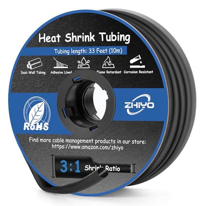 3/8" Heat Shrink Tubing, 33 Ft 3:1 Dual Wall Adhesive Lined Heat Shrink Tube Black, Marine Grade Waterproof Shrink Wrap Tubing, Electrical Industrial Automotive Sealing Shrink Tube for Wire Insulation - color: Black, size: 3/8" - 33ft