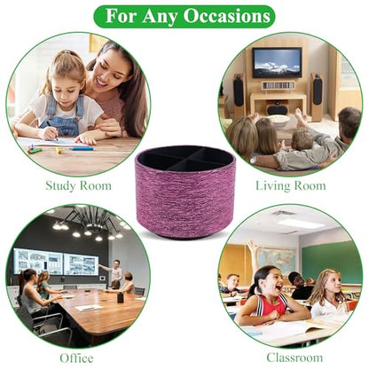 Round Leather Art Supply Organizer,Remote Control Holder,360-degree Rotating Pen Organizer with 4 Compartments(1-Light Tree Pink) - color: 1-Light Tree Pink