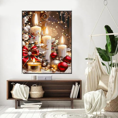 Meothan Paint by Numbers Kit for Adults Beginner 16x20 inch (Without Frame) - color: 1 Pack Christmas Candles, size: 15.7 x 19.7 in
