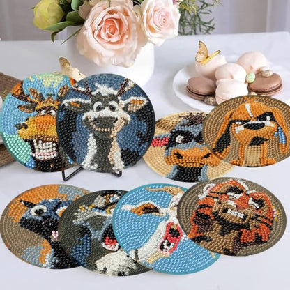 Ekuxom 8 PCS Diamond Art Coasters Kits-Animals Diamond Painting Coasters - color: Animals