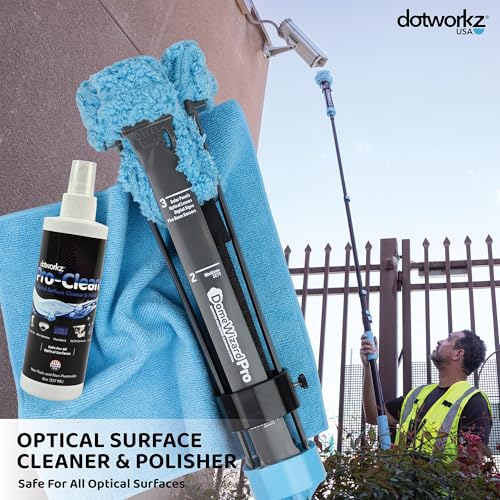 DomeWizard™ Compact 13' Security Camera Cleaning Kit with Pole – Streak-Free Lens Cleaner for Dome, PTZ, Mini Dome & Bullet Cameras – Reusable Microfiber Mitt + 8oz Cleaning Solution - size: 13' Cleaning Kit