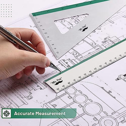 Mr. Pen- Metal Geometry Kit, 4 Pack, 45° & 30°/60° Set Squares - color: Green Stripes