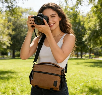 BAGSMART Camera Sling Bag with Tripod Holder & Rain Cover, Khaki - color: 06-Khaki Brown