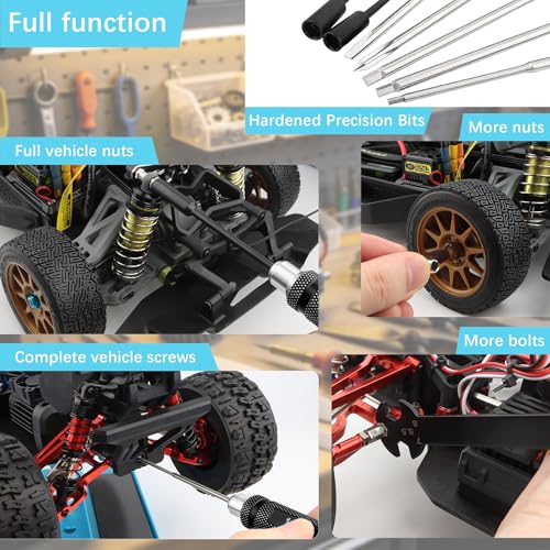 12 Pieces RC Car Repair Tool Kit with Hex Phillips Flat Screwdrivers, Pliers, Spanners, Wrenches–Hobby Tool Set Compatible with RC Car Drone Helicopter Airplane Boat Multirotor Models(Black) - color: Black