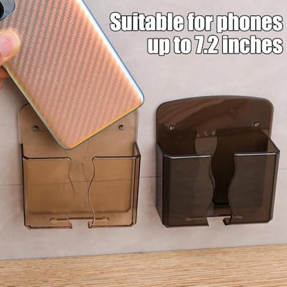 1Pcs Multifunction Organizer Storage Box Home Wall Mounted Punch Free TV Remote Control Mobile Phone Charging Storage Bracket (Transparent) - color: Transparent